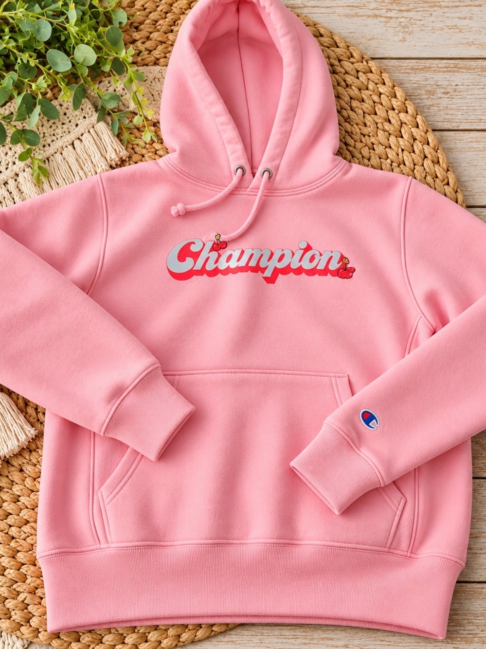 Champion x KNC Beauty pink reverse weave hoodie Sz Small Womens
